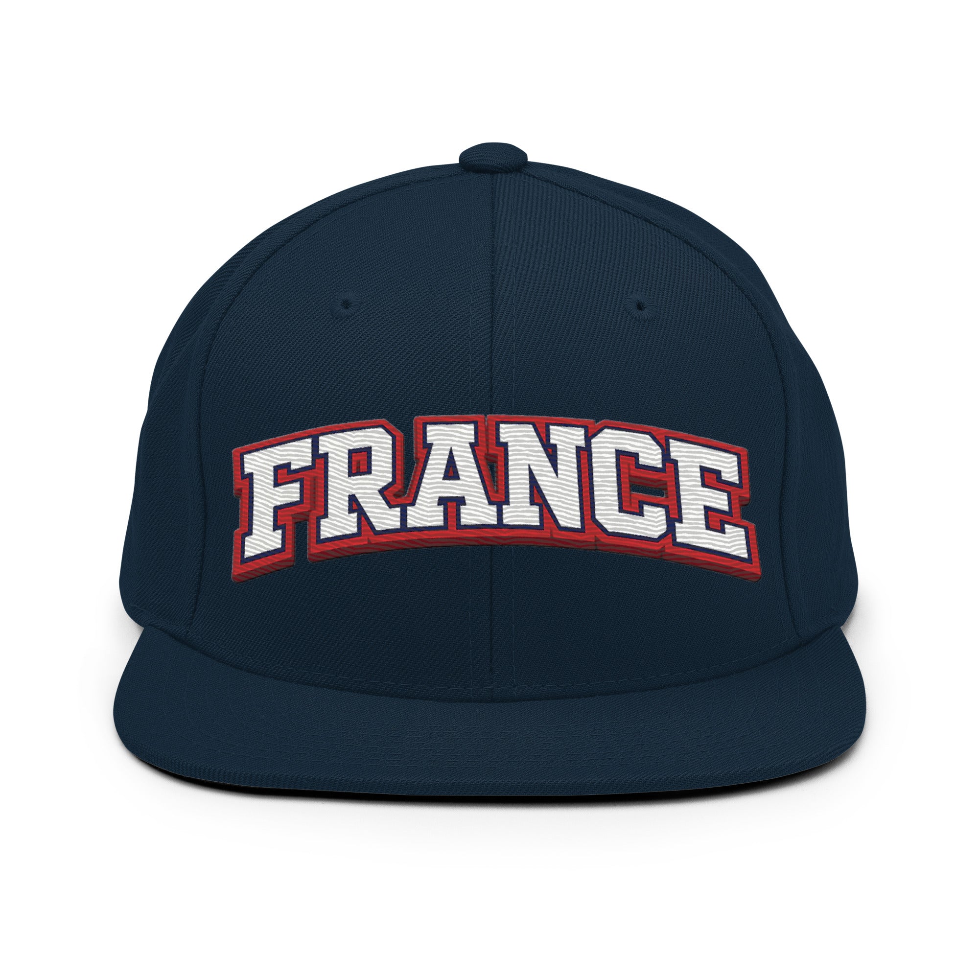 Dark navy snapback hat with red-and-white embroidered “FRANCE” logo