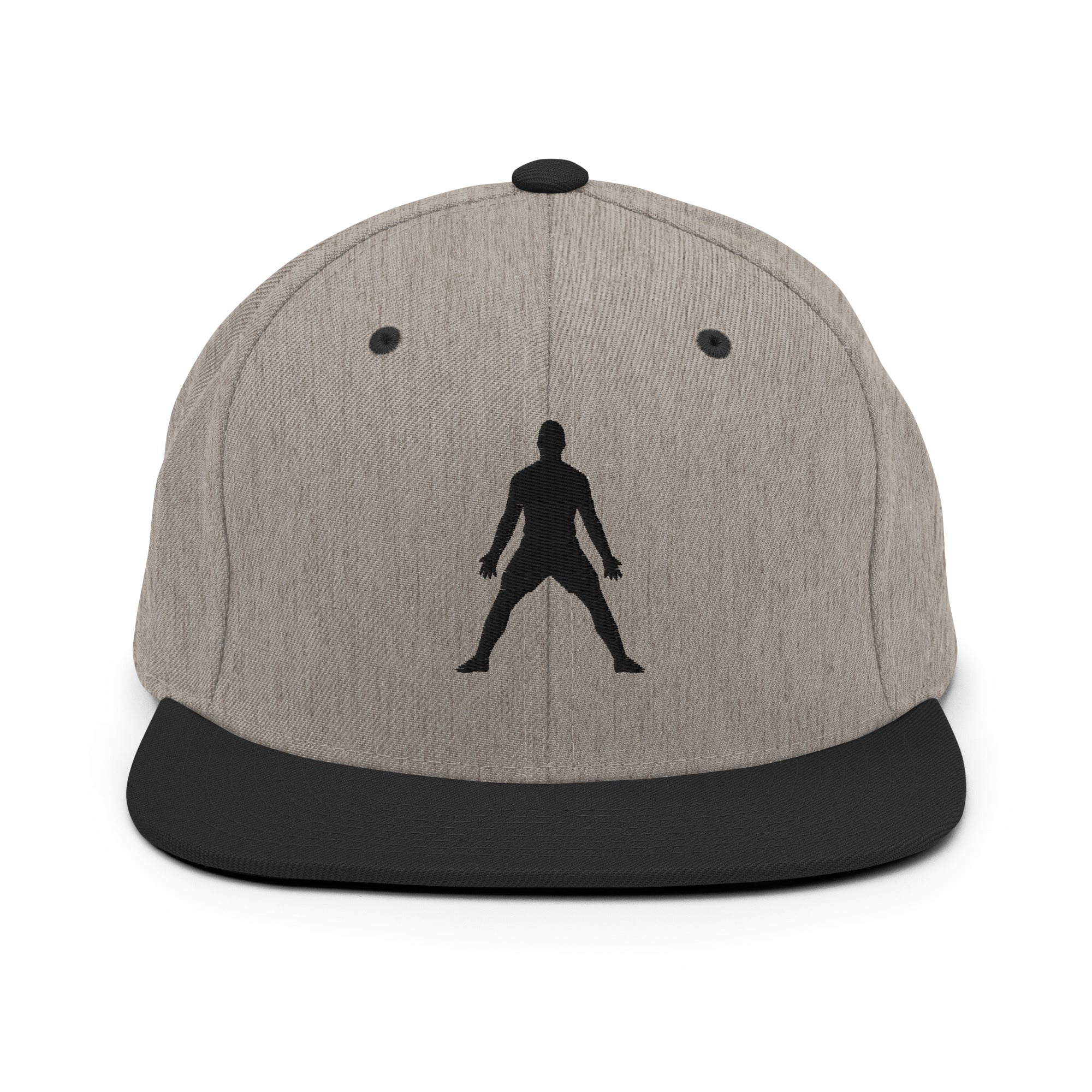 Natural beige snapback hat with 3D puff embroidered standing silhouette on front