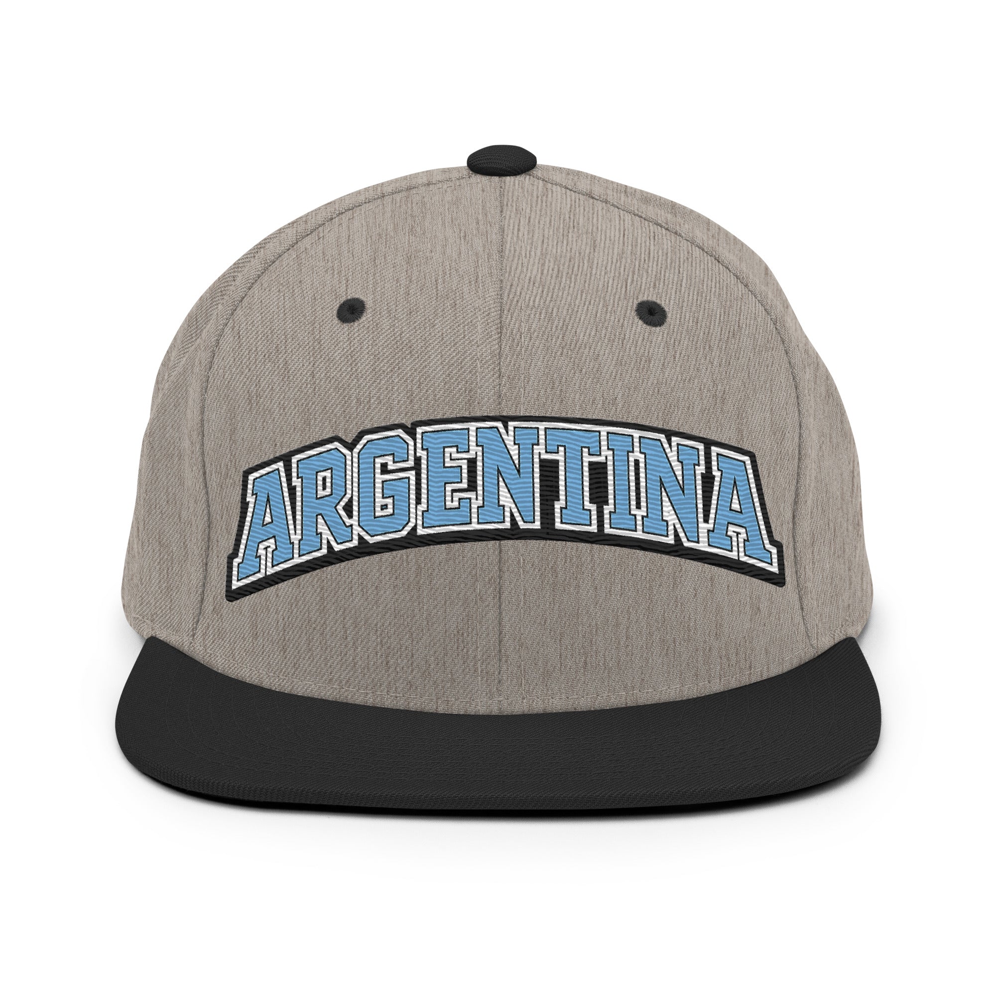 Light heather snapback hat with embroidered Argentina logo patch and black brim