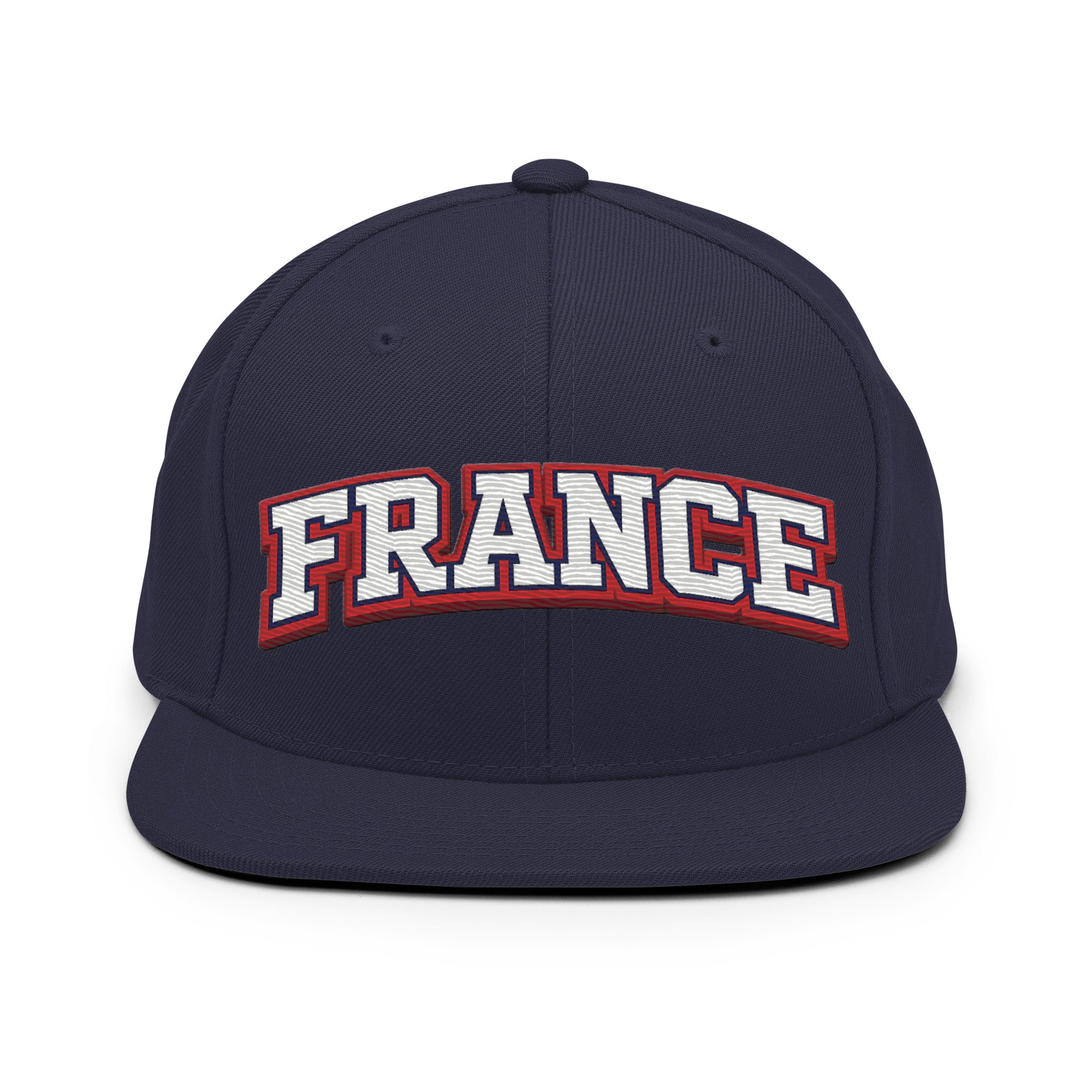 Dark navy snapback hat with red-and-white embroidered “FRANCE” logo