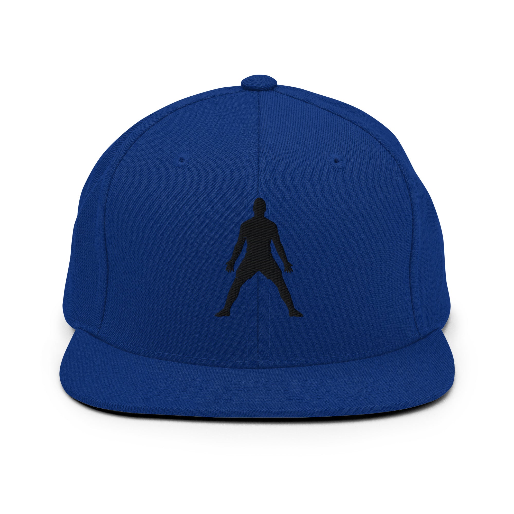 Royal blue snapback hat with 3D puff embroidered standing silhouette on front