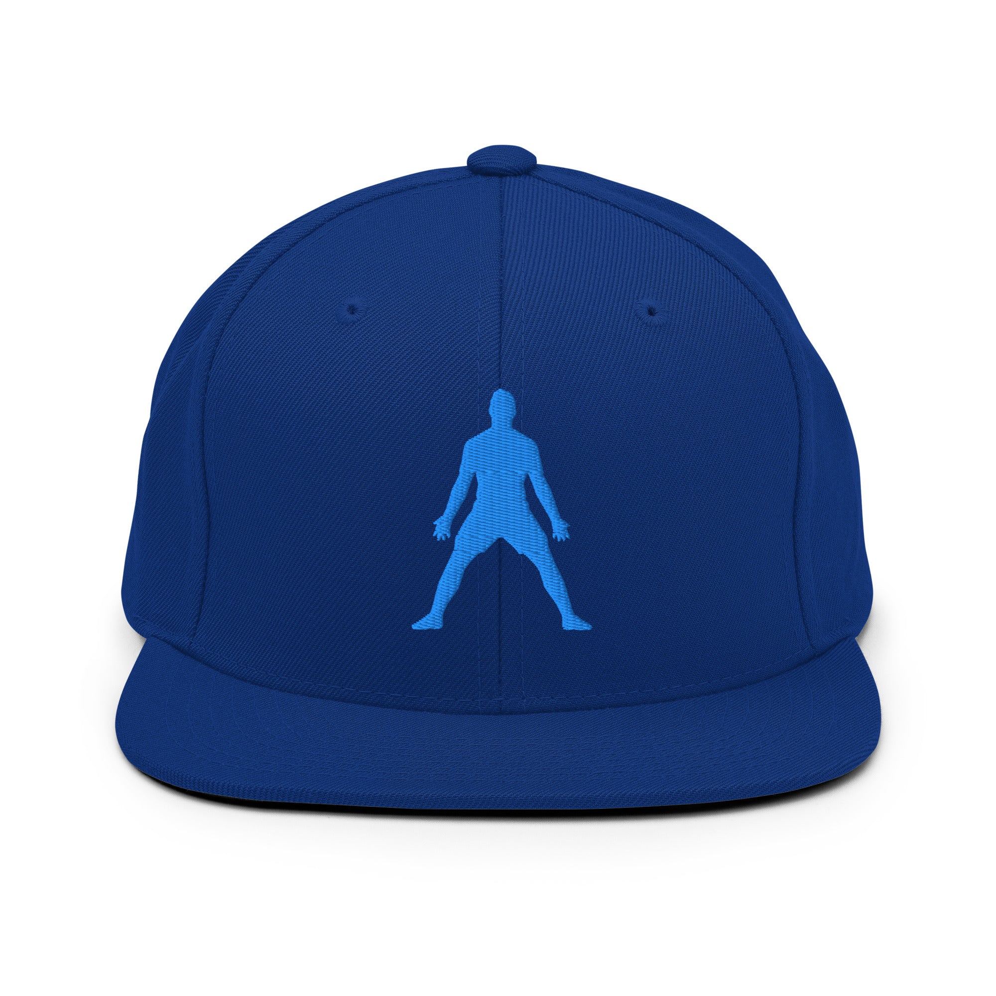 Royal blue snapback hat with 3D puff blue silhouette embroidery on front panel