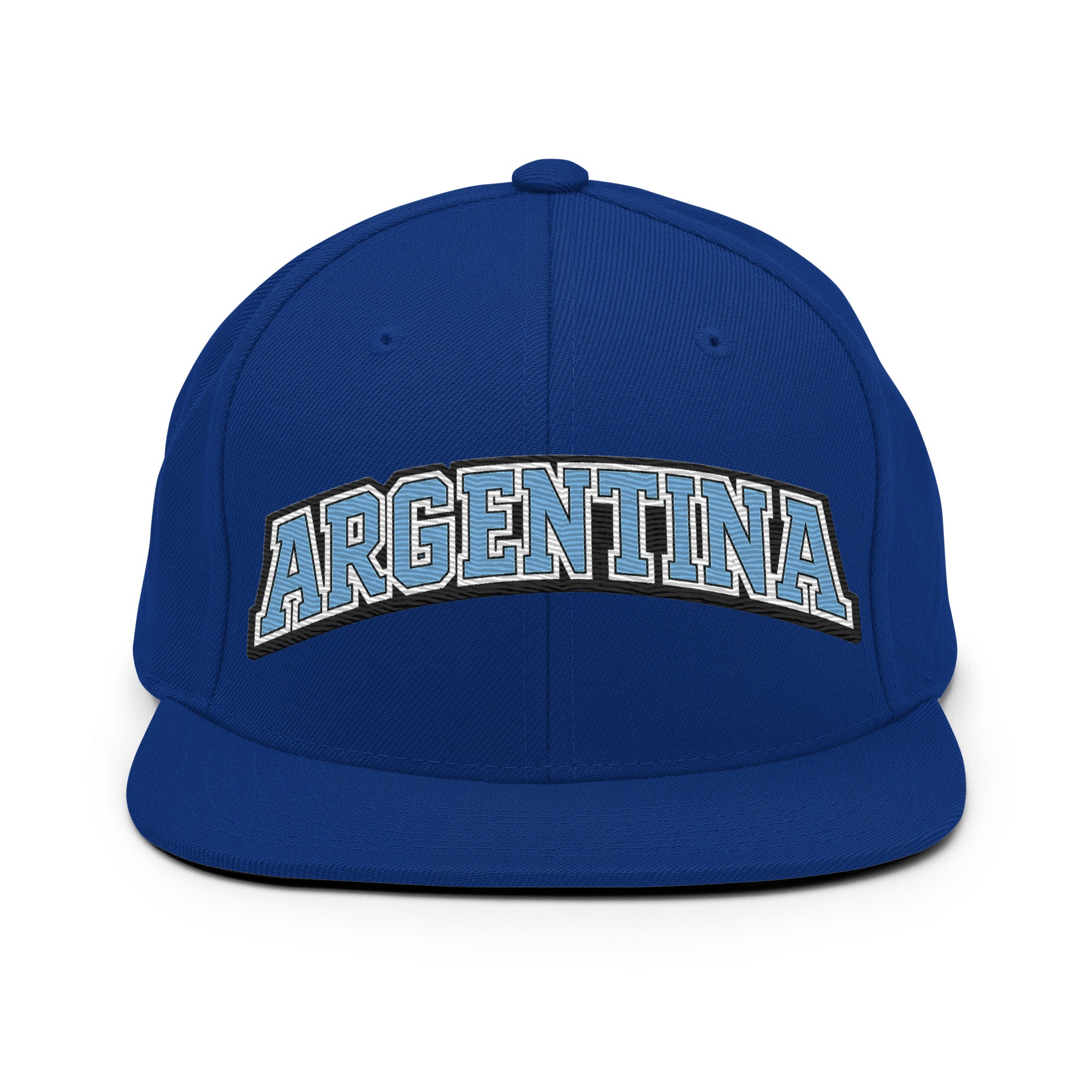 Royal blue snapback hat with embroidered Argentina logo patch on front