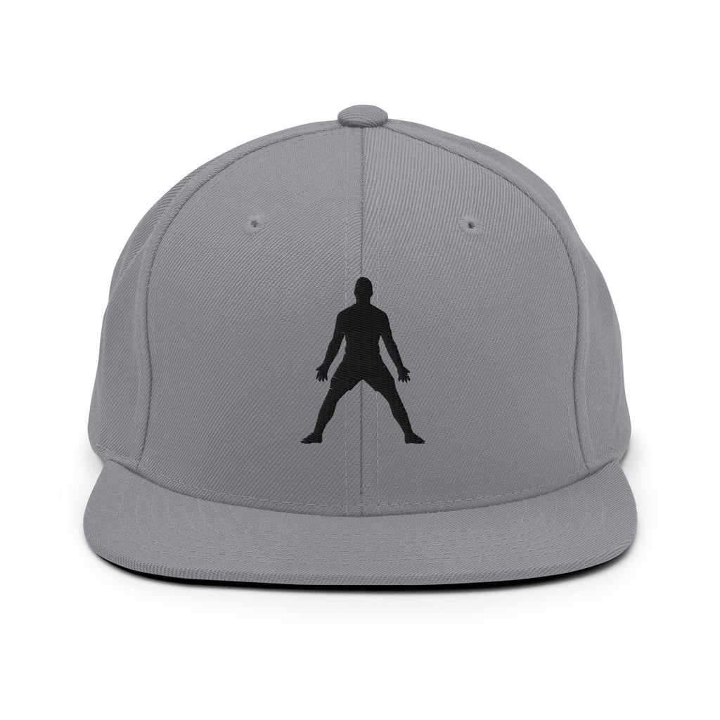 Heather gray snapback hat with 3D puff embroidered standing silhouette on front