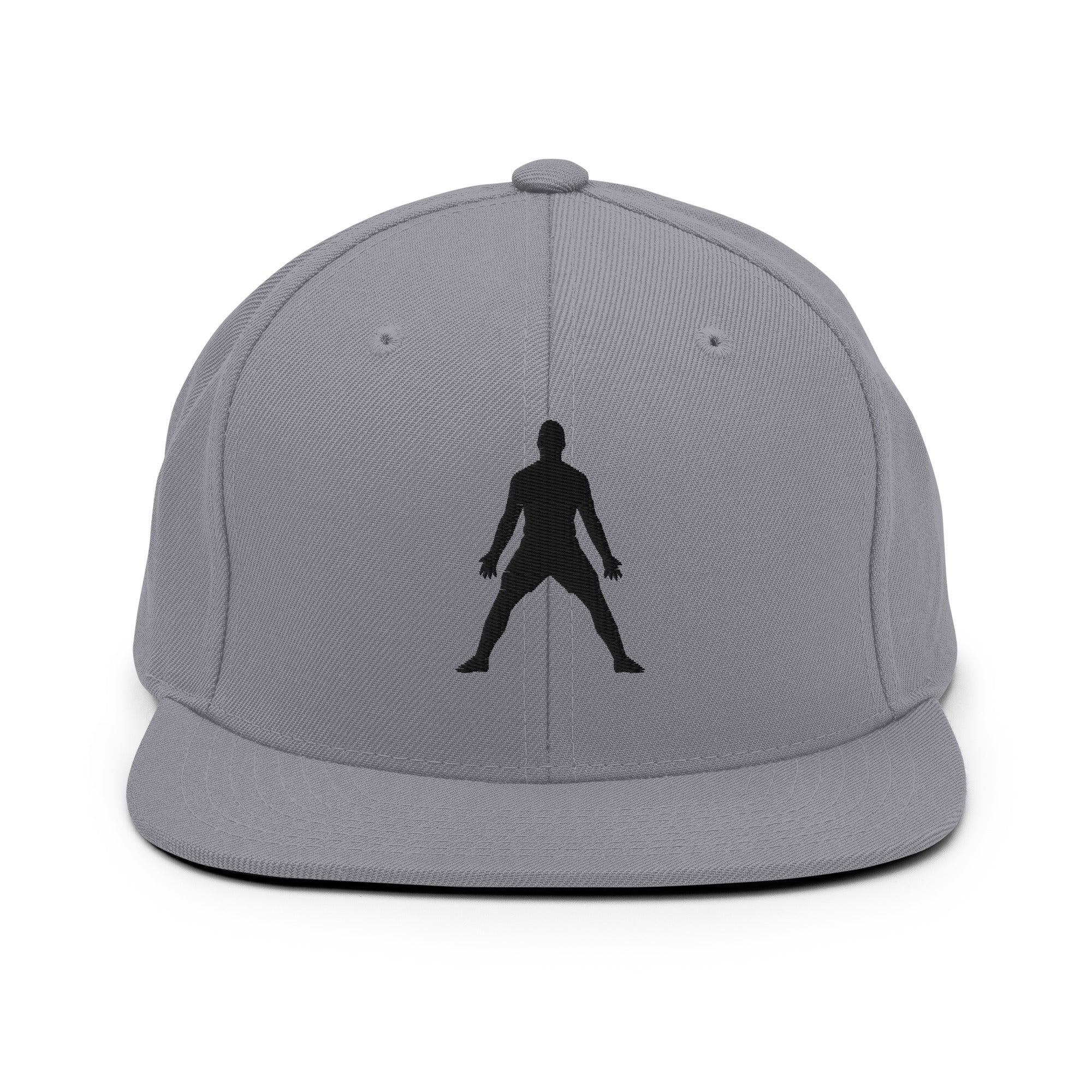 Heather gray snapback hat with 3D puff embroidered standing silhouette on front