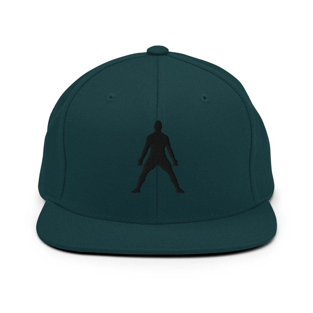 Spruce green snapback hat with 3D puff embroidered standing silhouette on front