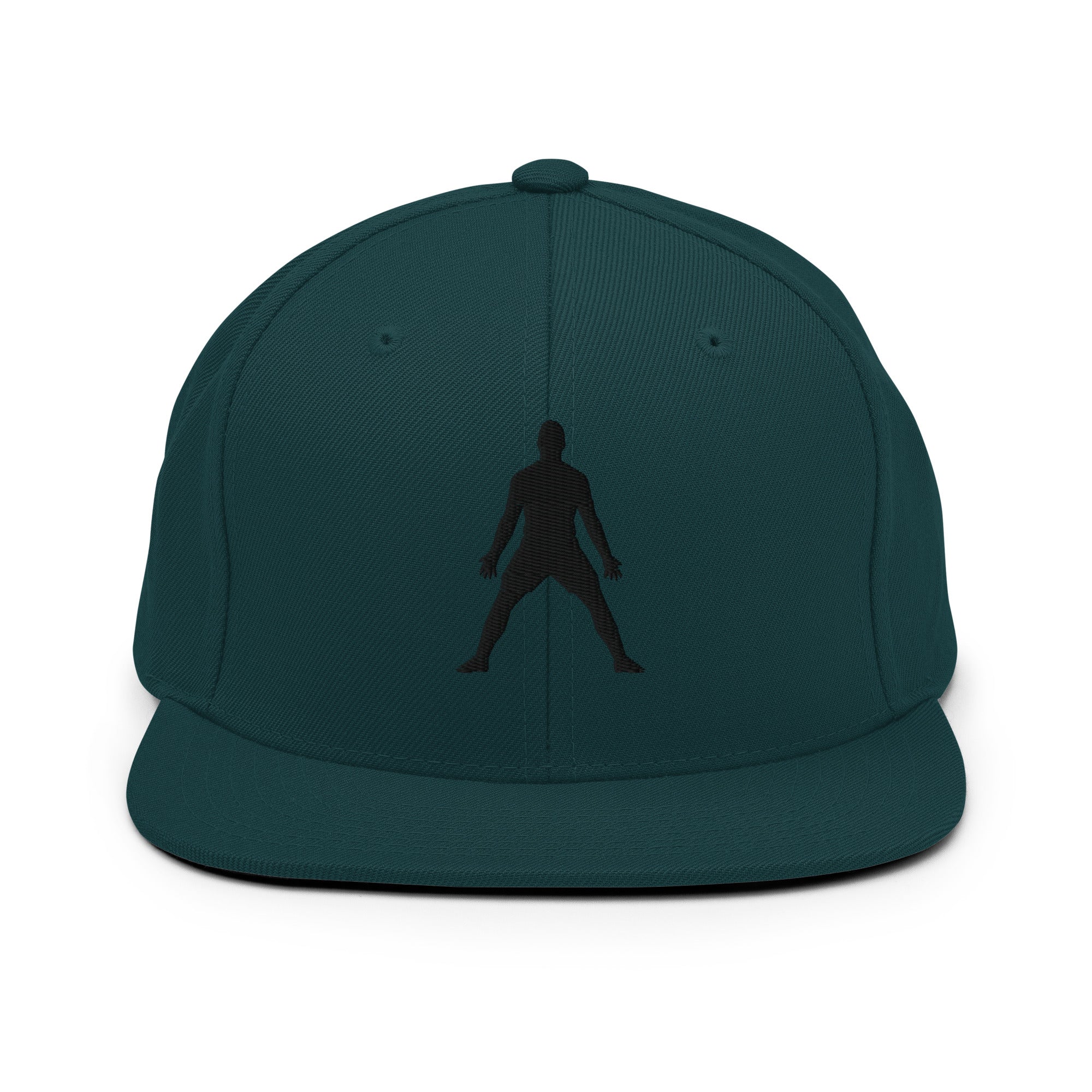 Spruce green snapback hat with 3D puff embroidered standing silhouette on front