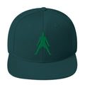 Green snapback hat with 3D puff embroidered dark green silhouette front panel.