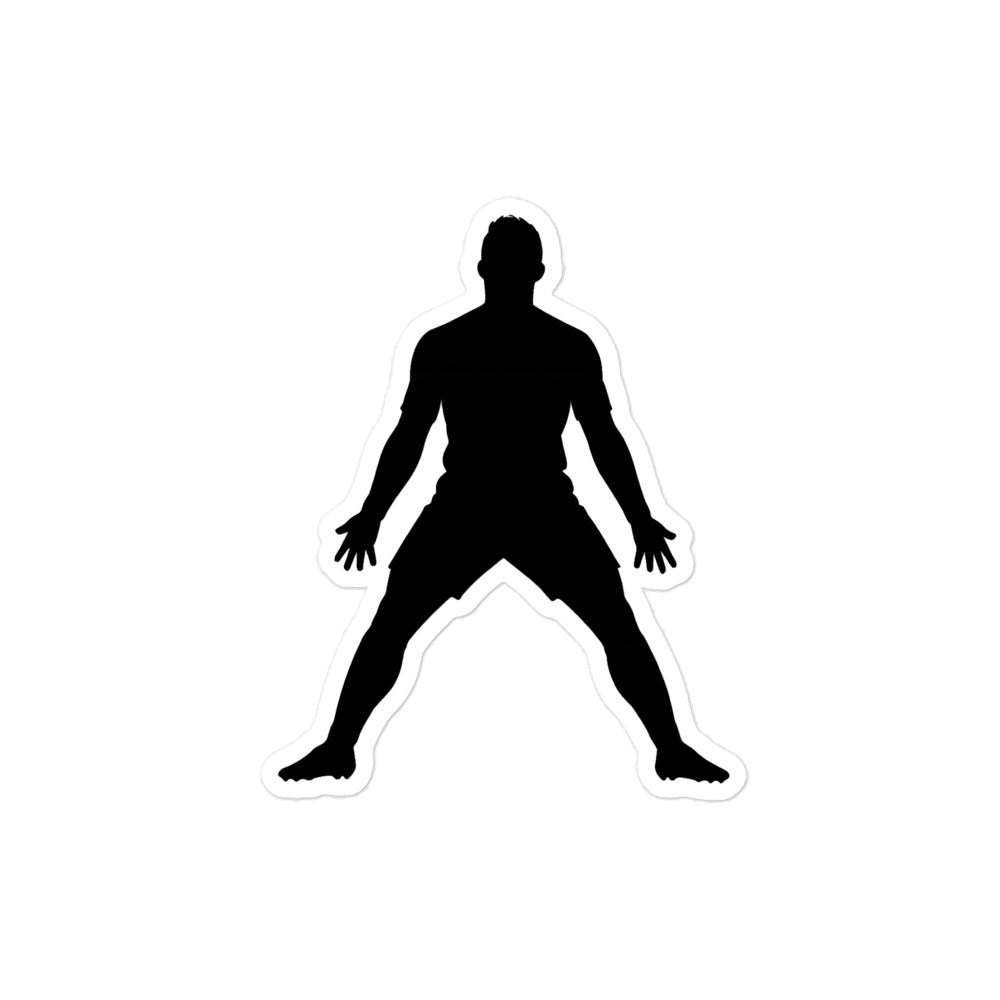Car decal sticker: black standing figure silhouette in wide stance, arms slightly bent