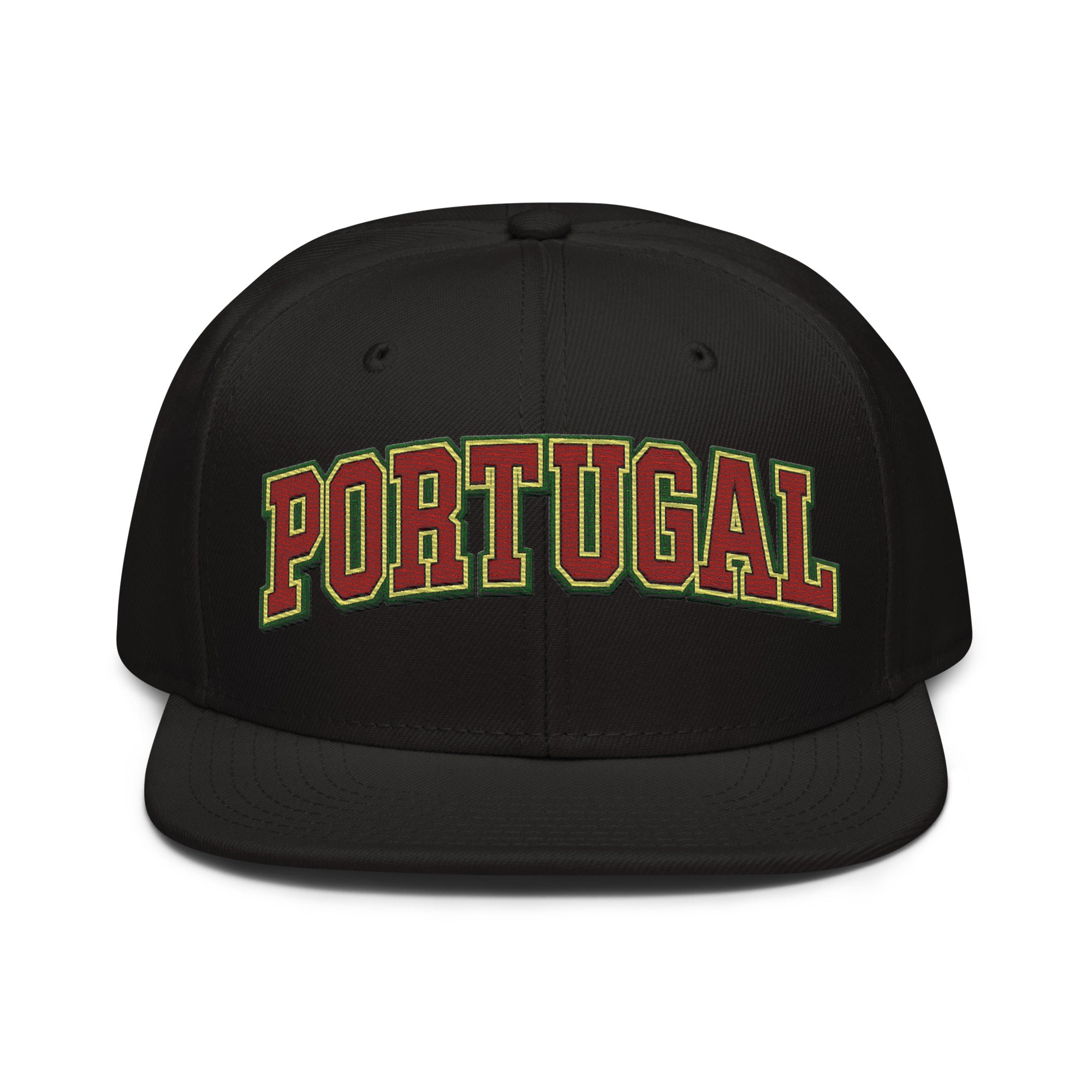 Black snapback cap with embroidered Portugal logo