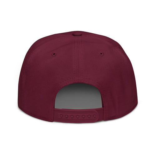Burgundy snapback cap with adjustable snap strap