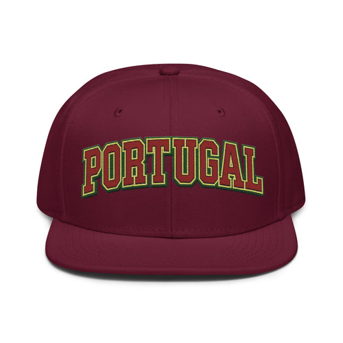 Burgundy snapback cap with embroidered Portugal logo