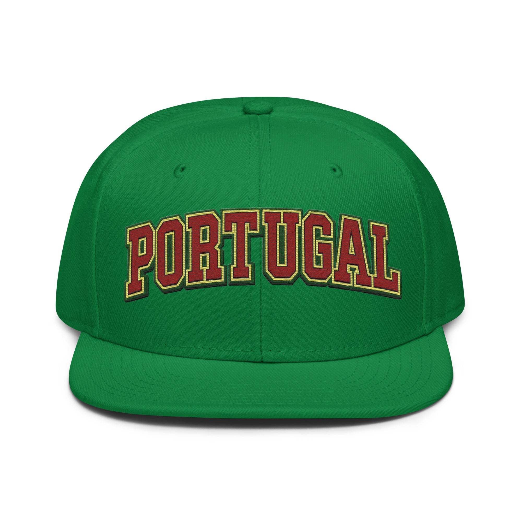 Kelly green snapback cap with embroidered Portugal logo