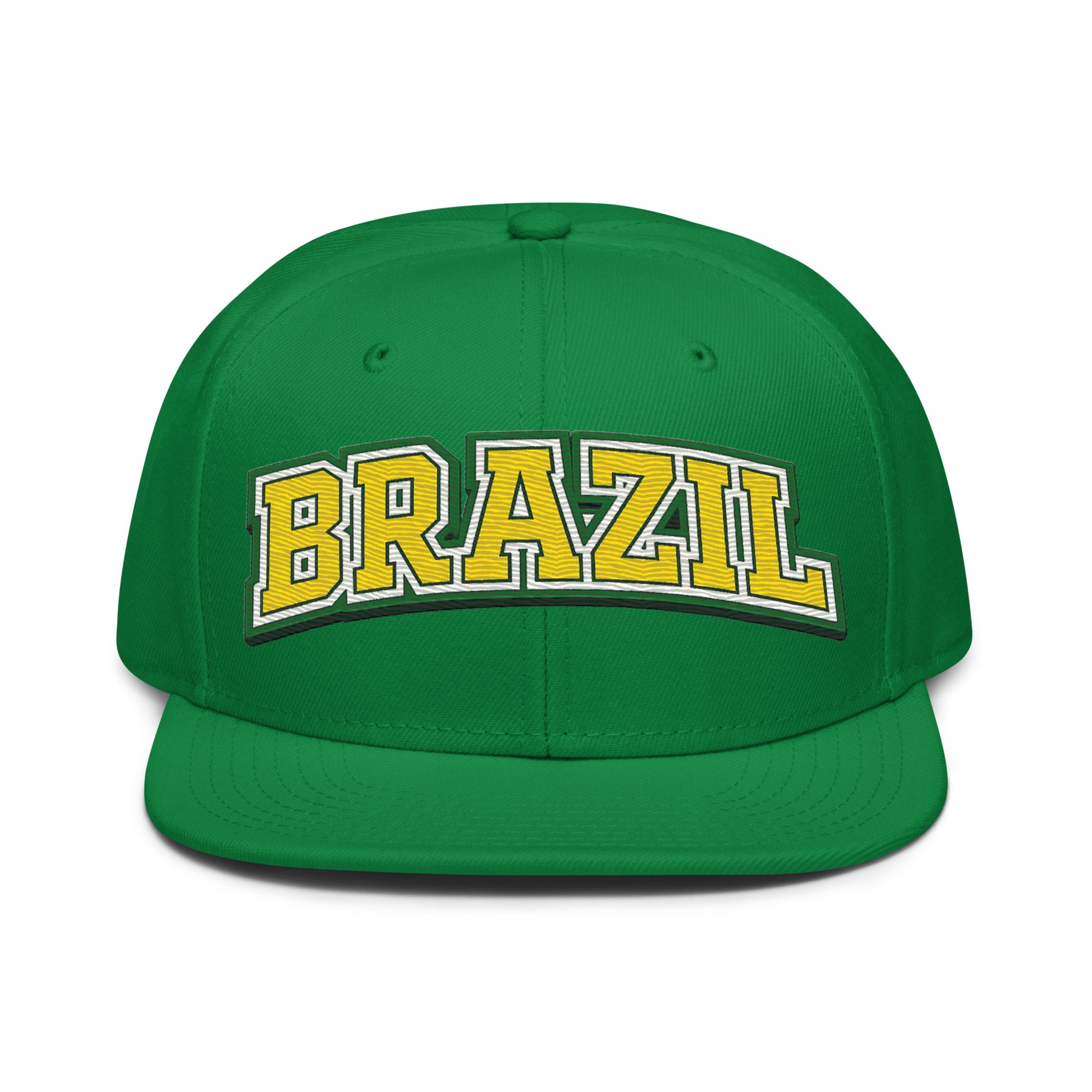 Green snapback hat with embroidered “BRAZIL” logo across the front