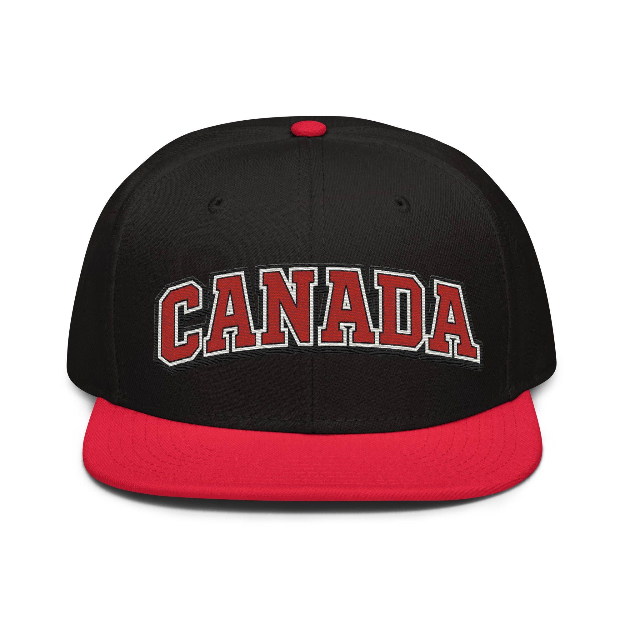 Black and red snapback hat with embroidered CANADA logo