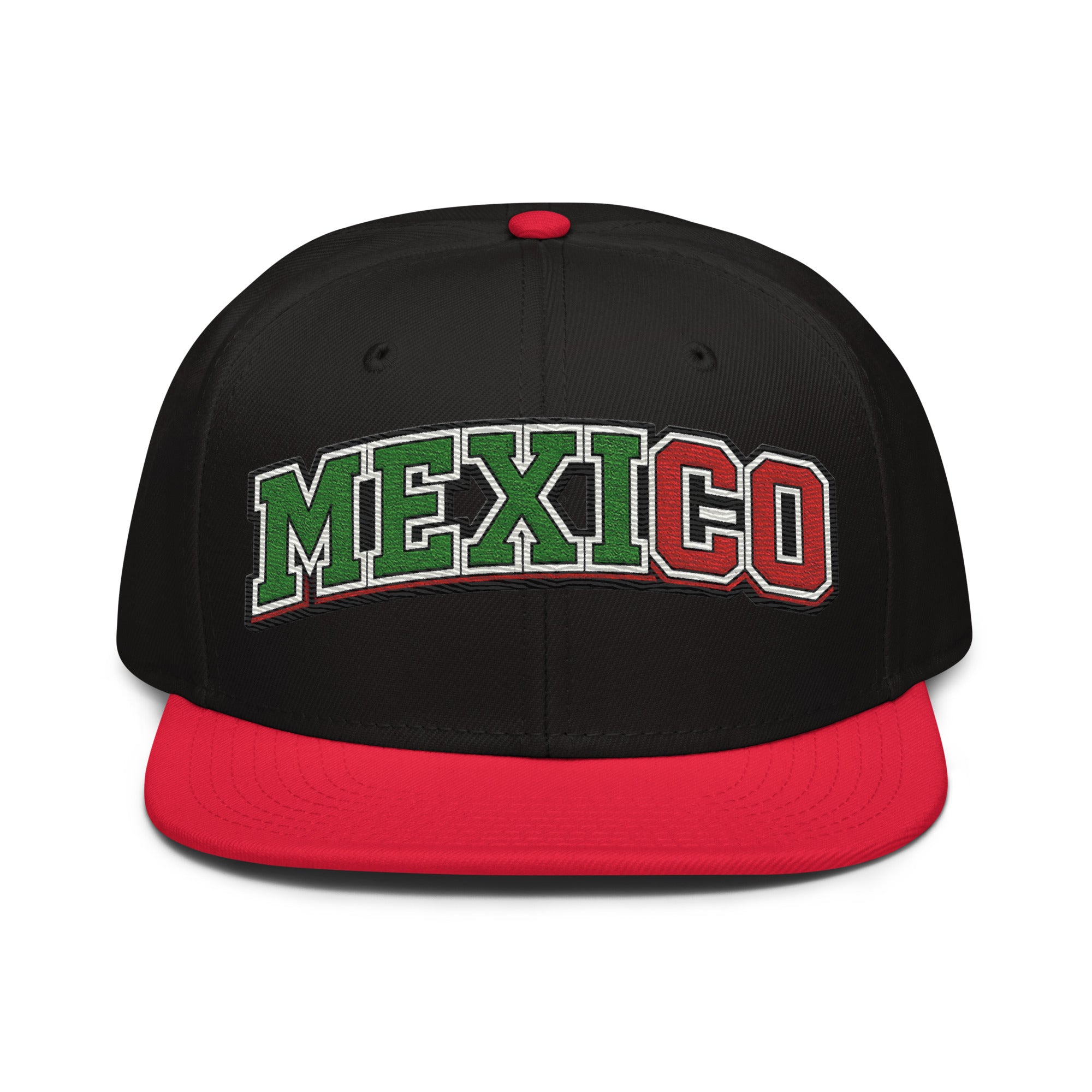 Black-and-red snapback hat with embroidered "MEXICO" logo in green, white, and red