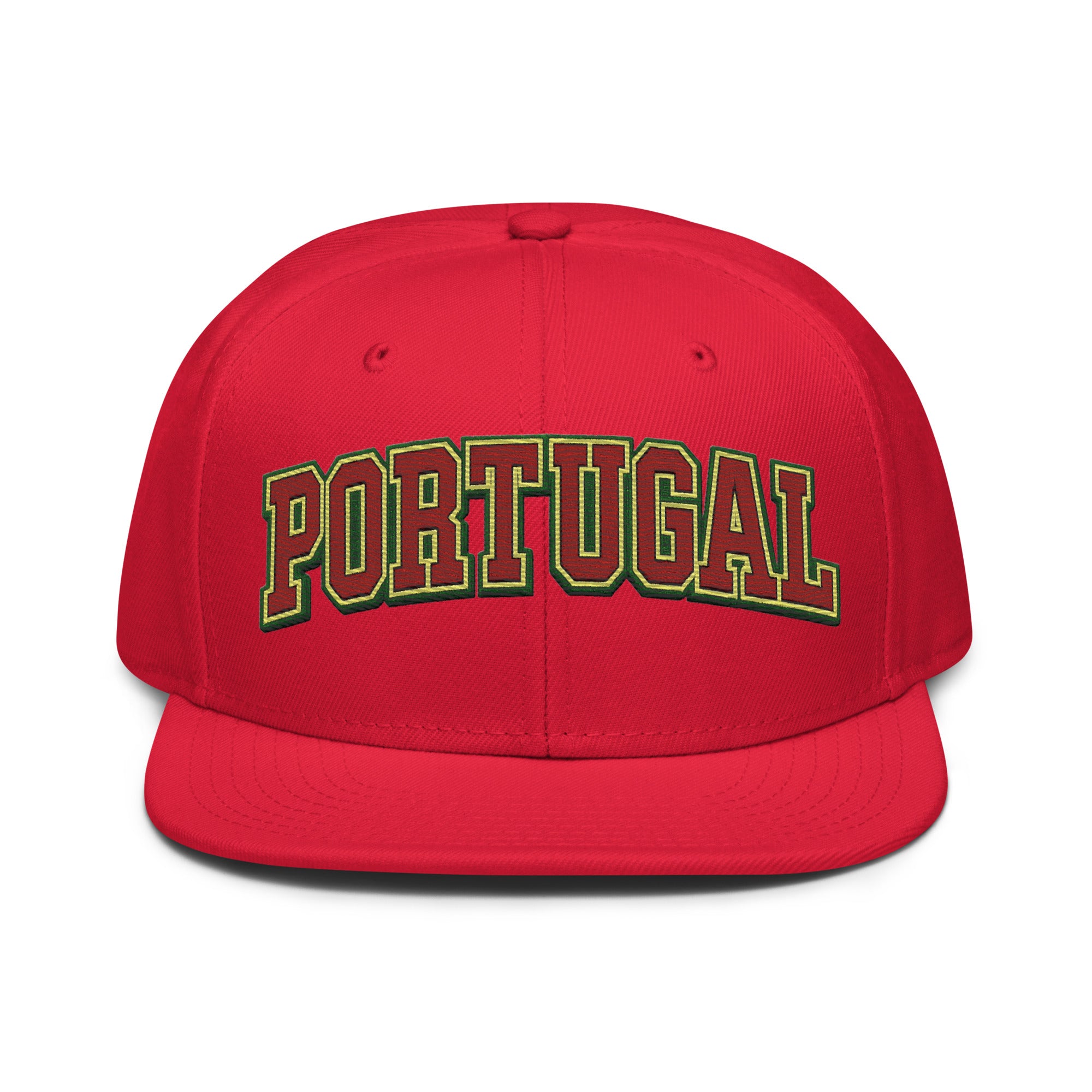 Red snapback cap with embroidered Portugal logo