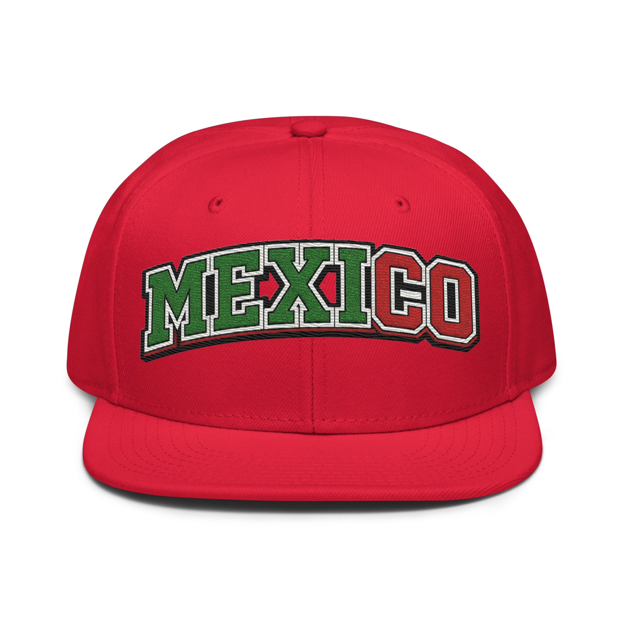 Red snapback hat with embroidered "MEXICO" logo in green, white, and red