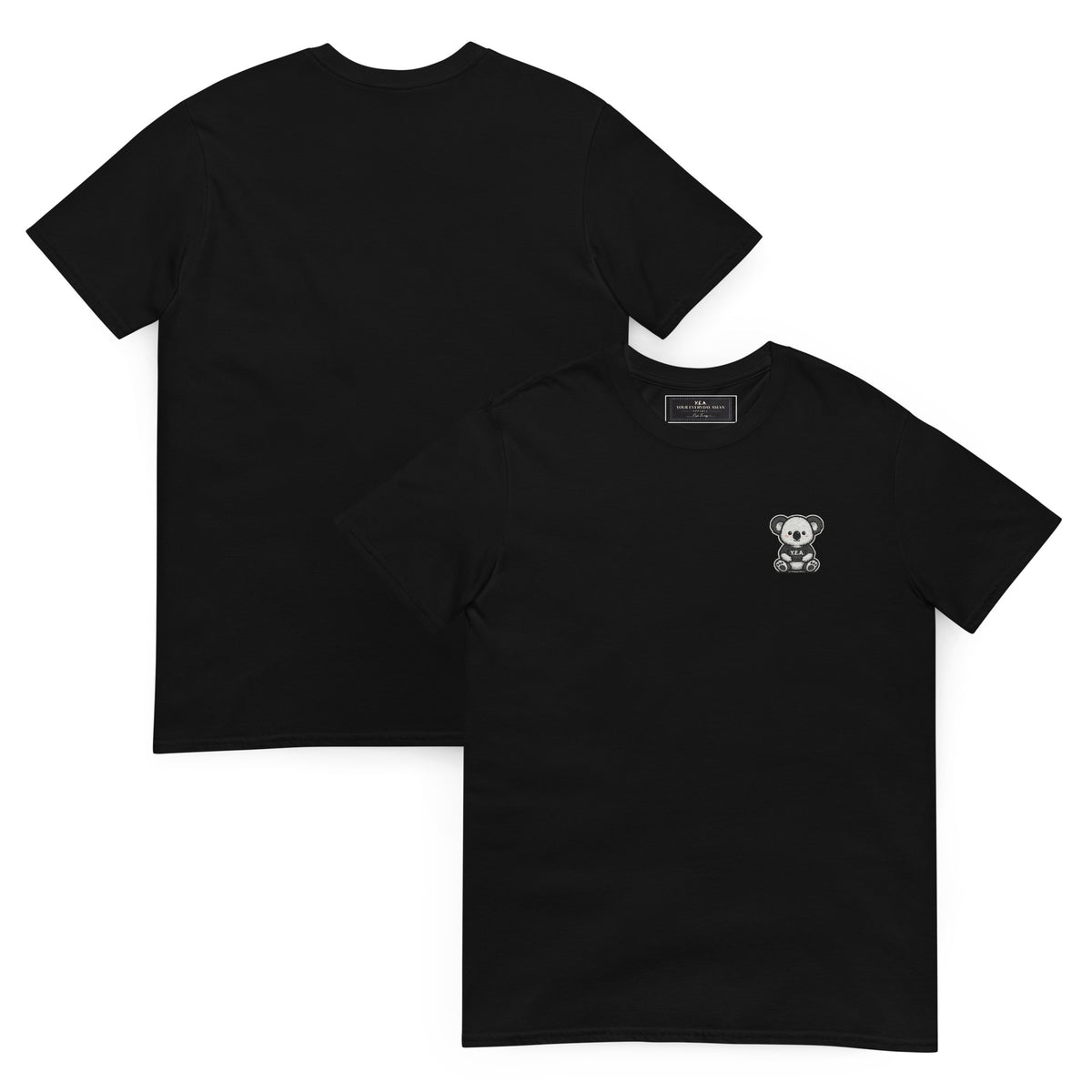 Black unisex embroidered tee with small bear emblem on the chest