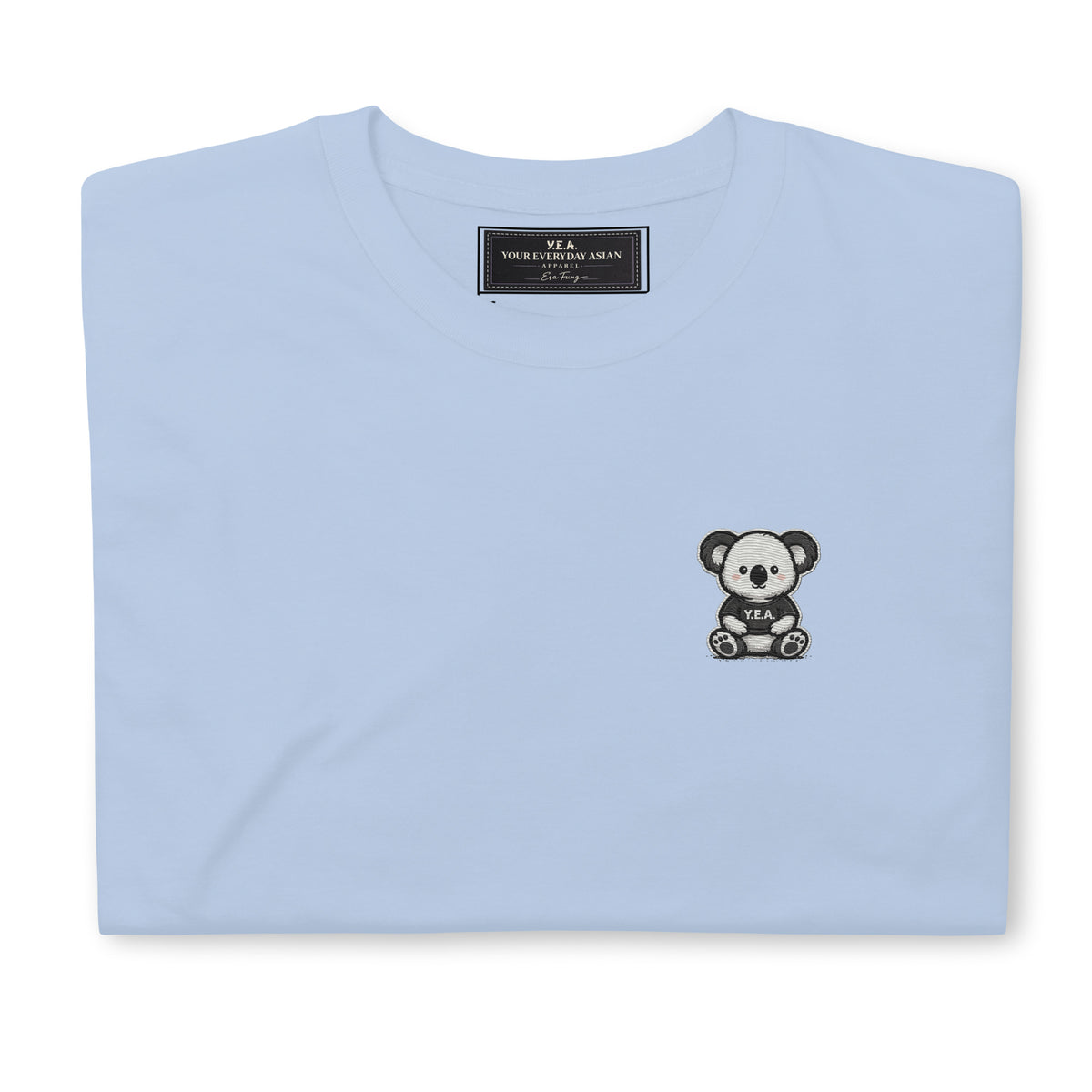 Unisex embroidered T-shirt in light blue with embroidered koala graphic on chest