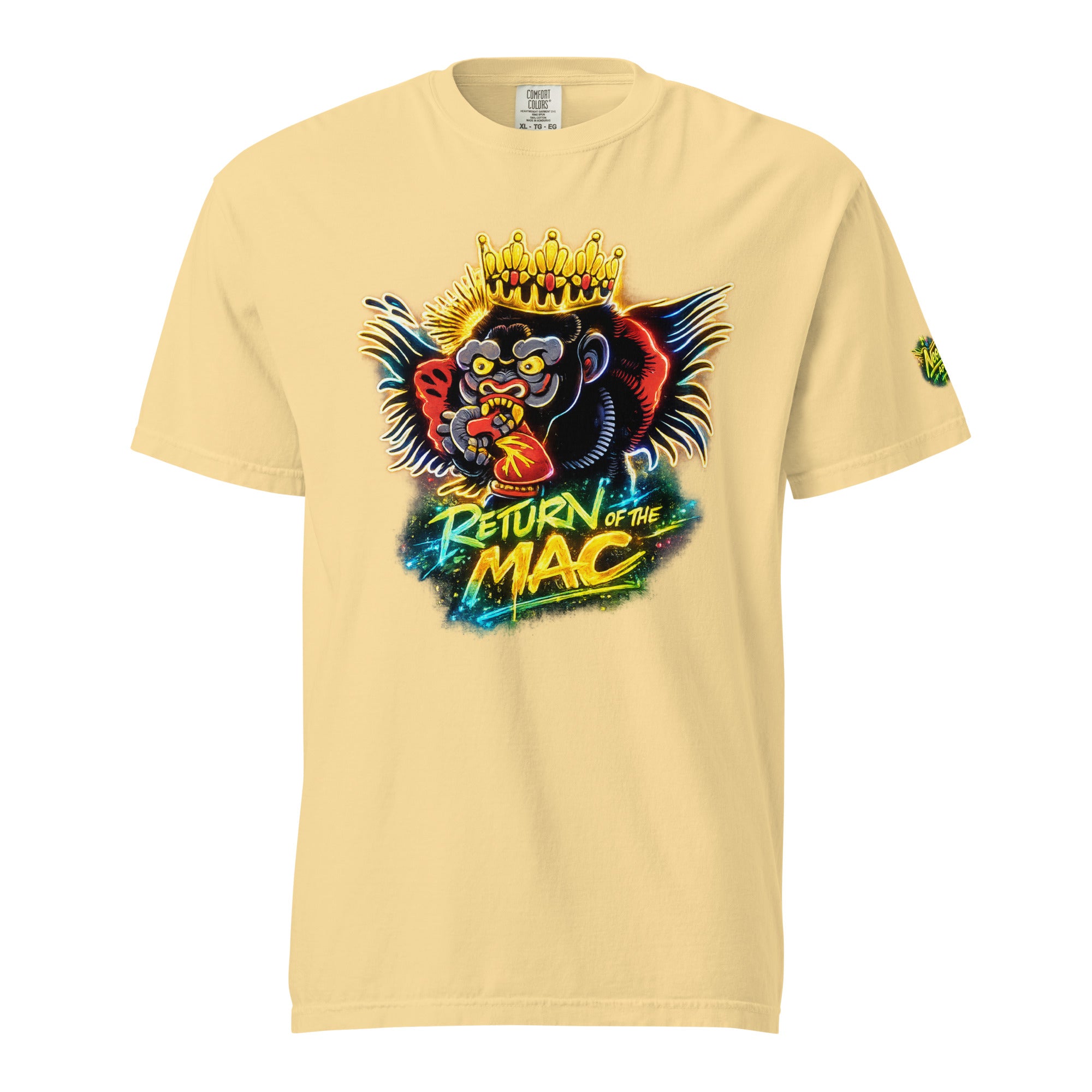 Unisex heavyweight T-shirt, light yellow, front graphic of crowned UFC-style lion