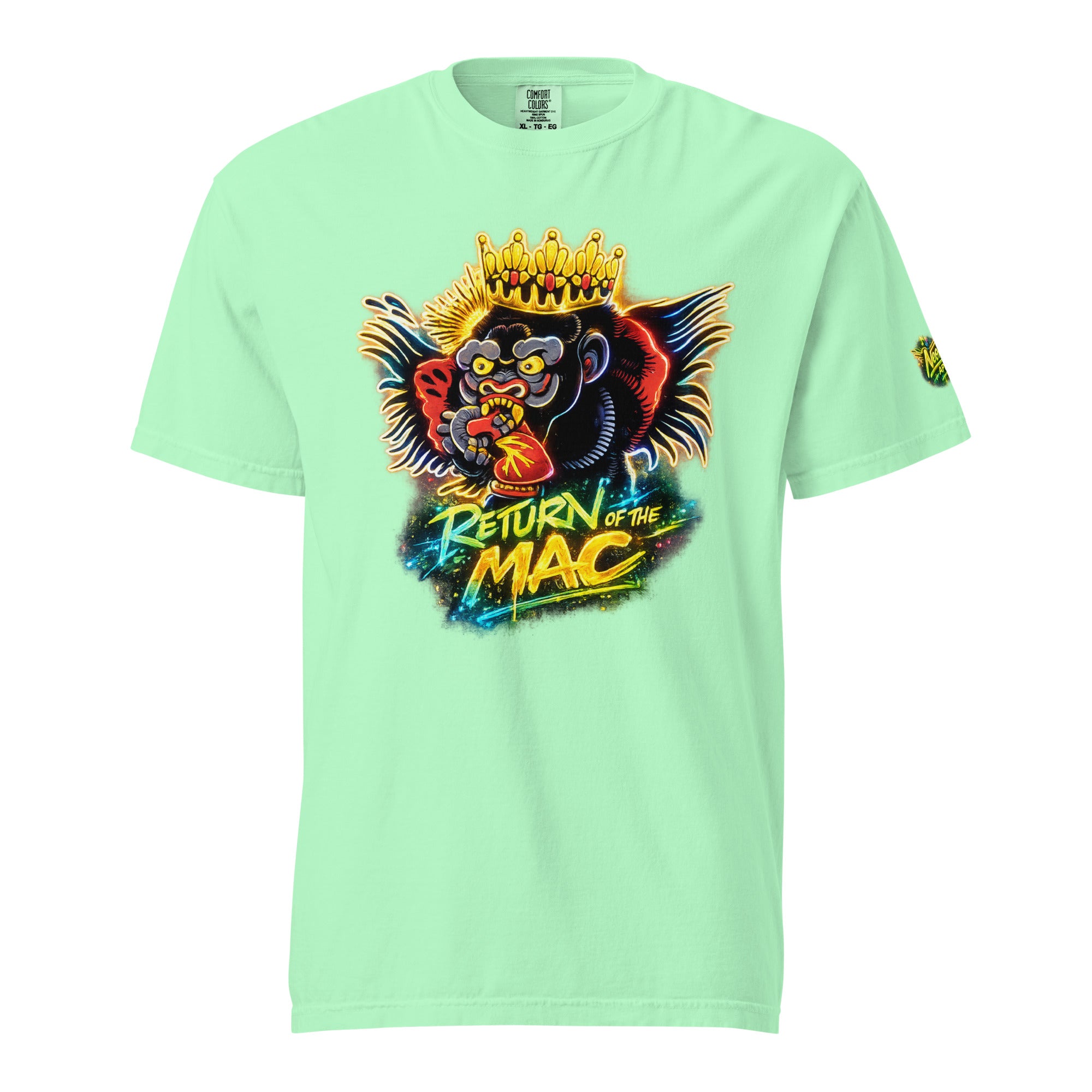 Unisex heavyweight T-shirt, mint green, front graphic of crowned UFC-style lion