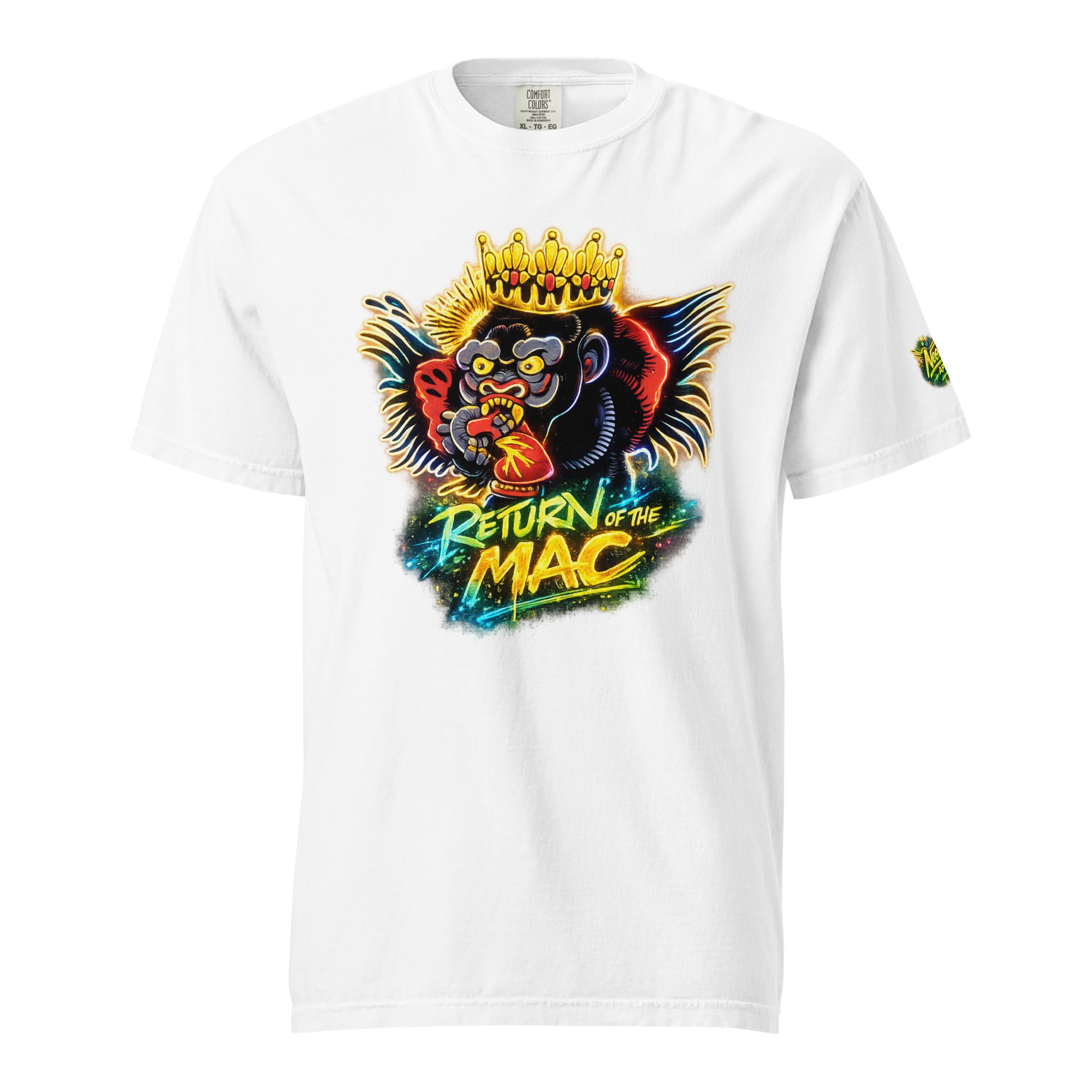 Unisex heavyweight T-shirt, white, front graphic of crowned UFC-style lion